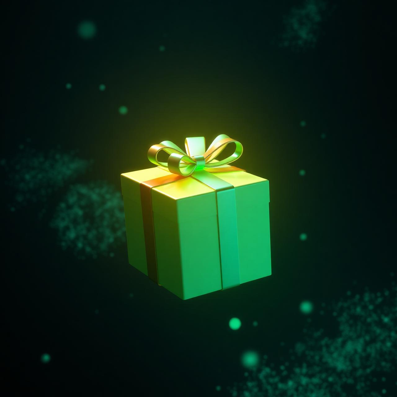 Glowing gift box wrapped with mint ribbon